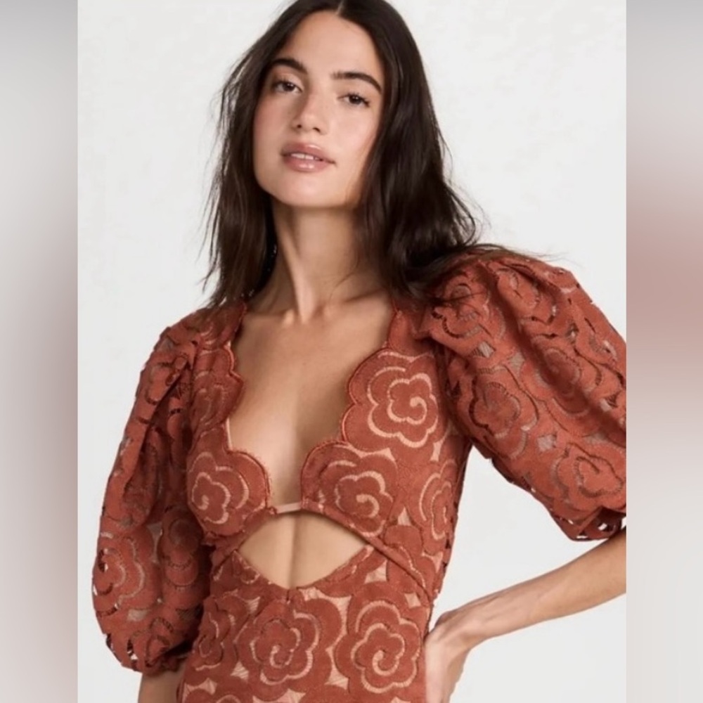 For Love And Lemons Letitia Puff Sleeve Cutout Mini Dress Red